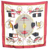 Authentic HERMES Carre 90 Scarf "LES VOITURES A TRANSFORMATION" Silk Red J6852