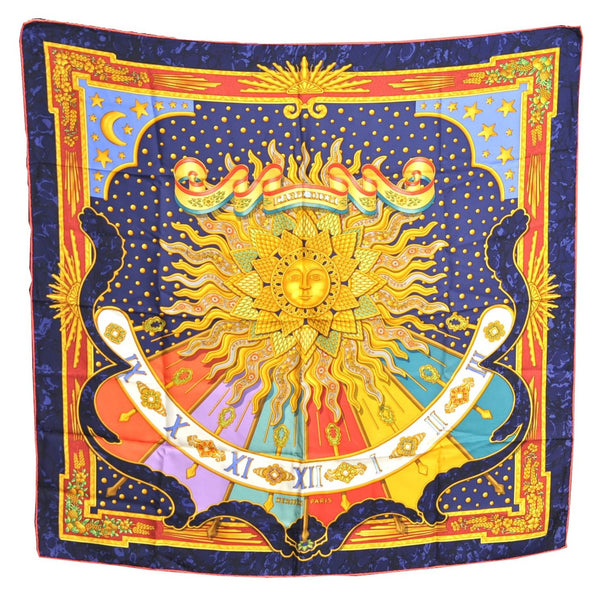 Authentic HERMES Carre 90 Scarf "CARPE DIEM" Silk Red Navy Gold J6862