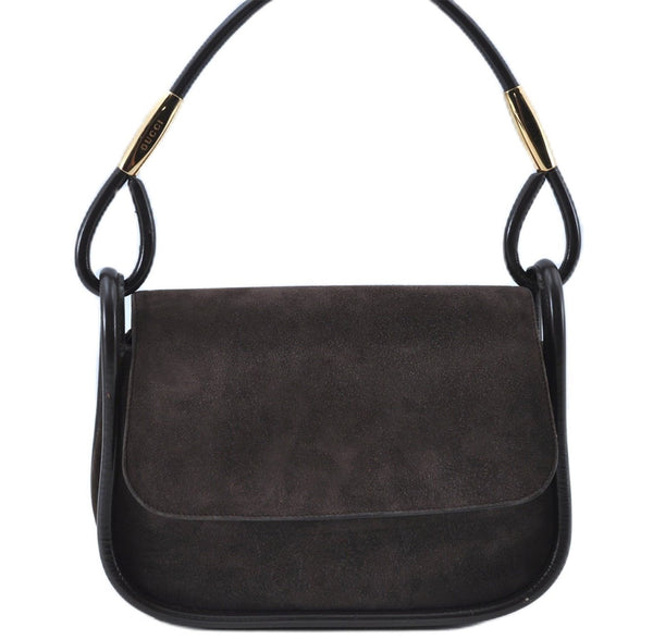 Authentic GUCCI Shoulder Hand Bag Purse Suede Leather Brown Junk J6873