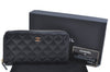 Authentic CHANEL Matelasse Caviar Skin CC Logo Long Wallet Purse Black Box J6974