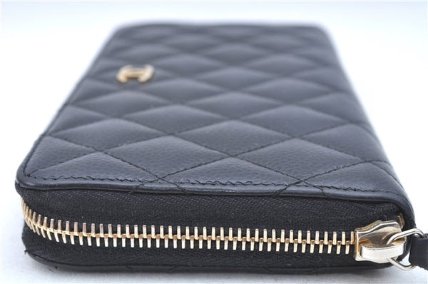 Authentic CHANEL Matelasse Caviar Skin CC Logo Long Wallet Purse Black Box J6974