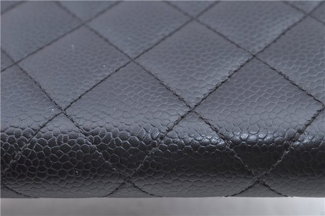 Authentic CHANEL Matelasse Caviar Skin CC Logo Long Wallet Purse Black Box J6974