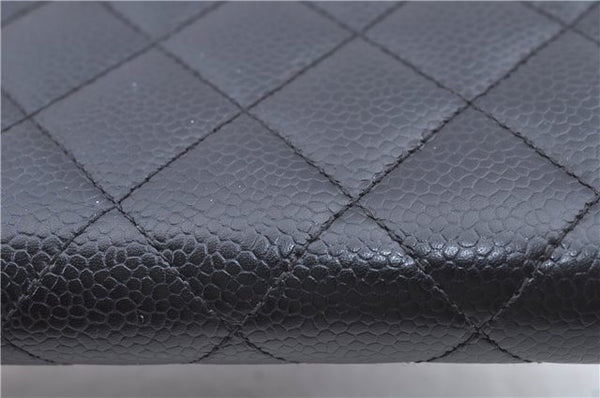 Authentic CHANEL Matelasse Caviar Skin CC Logo Long Wallet Purse Black Box J6974