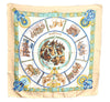 Authentic HERMES Carre 90 Scarf "CHEVAUX DE TRAIT" Silk Beige Blue J6977