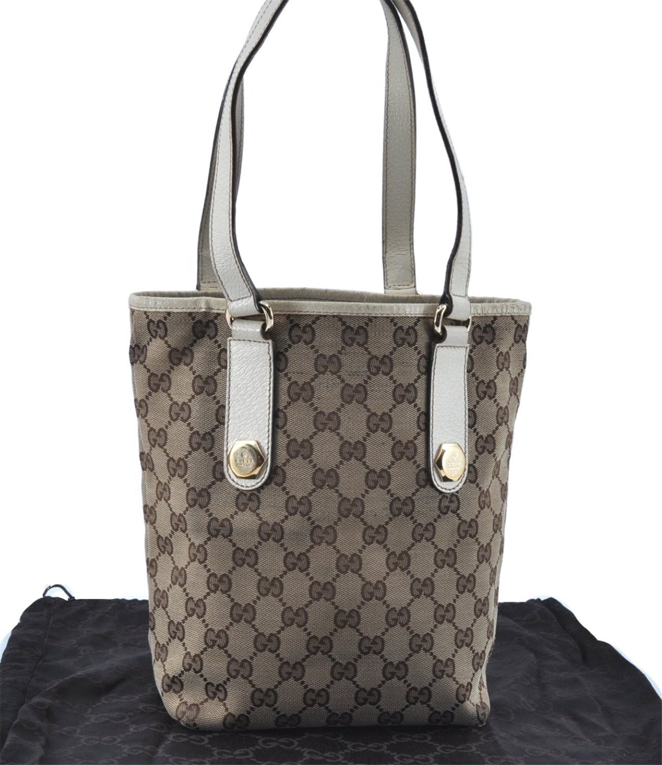 Authentic GUCCI Shoulder Tote Bag Purse GG Canvas Leather 153361 Brown J6980