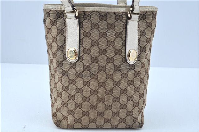 Authentic GUCCI Shoulder Tote Bag Purse GG Canvas Leather 153361 Brown J6980