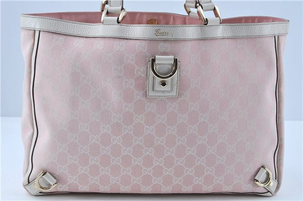 Authentic GUCCI Abbey Shoulder Tote Bag GG Canvas Leather 141472 Pink J6995