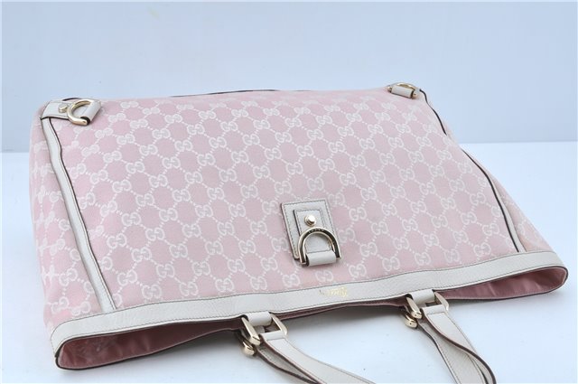 Authentic GUCCI Abbey Shoulder Tote Bag GG Canvas Leather 141472 Pink J6995
