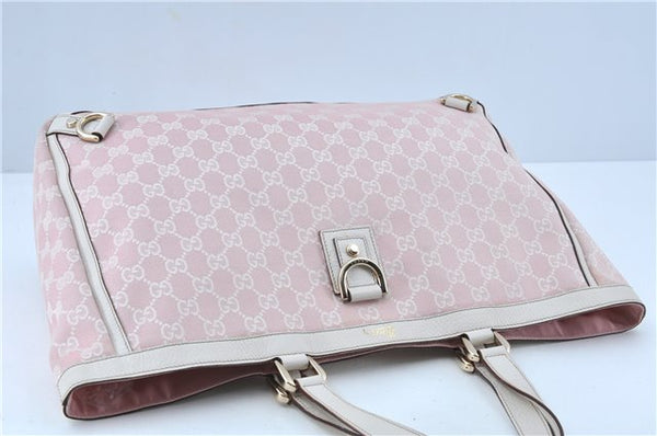 Authentic GUCCI Abbey Shoulder Tote Bag GG Canvas Leather 141472 Pink J6995