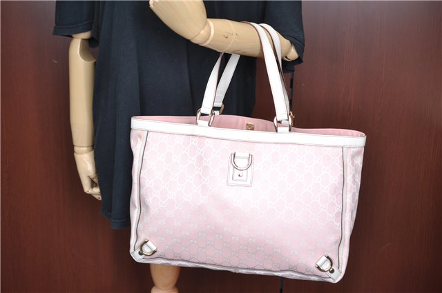 Authentic GUCCI Abbey Shoulder Tote Bag GG Canvas Leather 141472 Pink J6995
