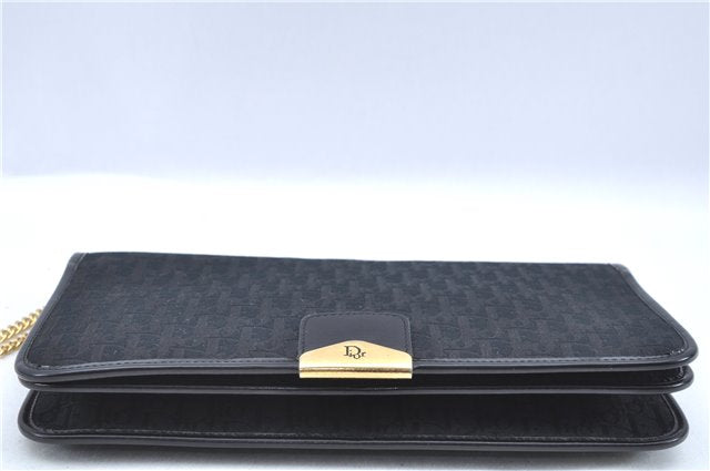 Authentic Christian Dior Trotter Chain Shoulder Cross Bag Canvas Black CD J7004