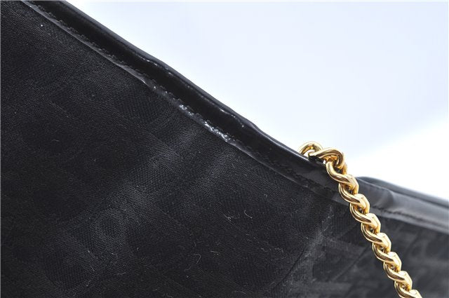 Authentic Christian Dior Trotter Chain Shoulder Cross Bag Canvas Black CD J7004