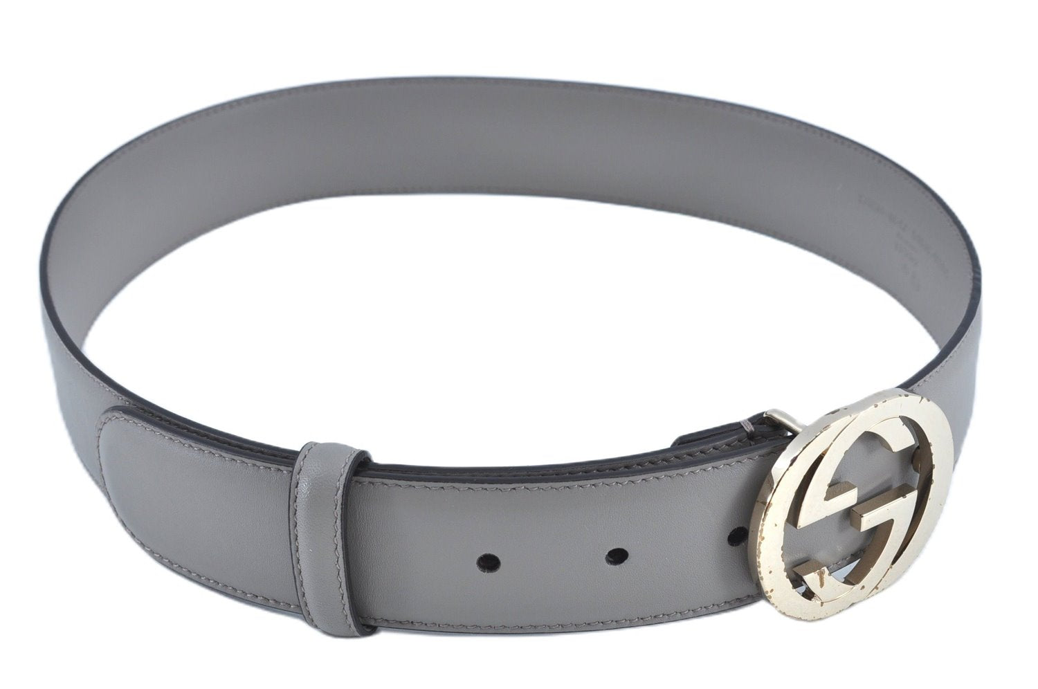 Authentic GUCCI Belt _Interlocking G Leather 546386 AP00G Gray J7008