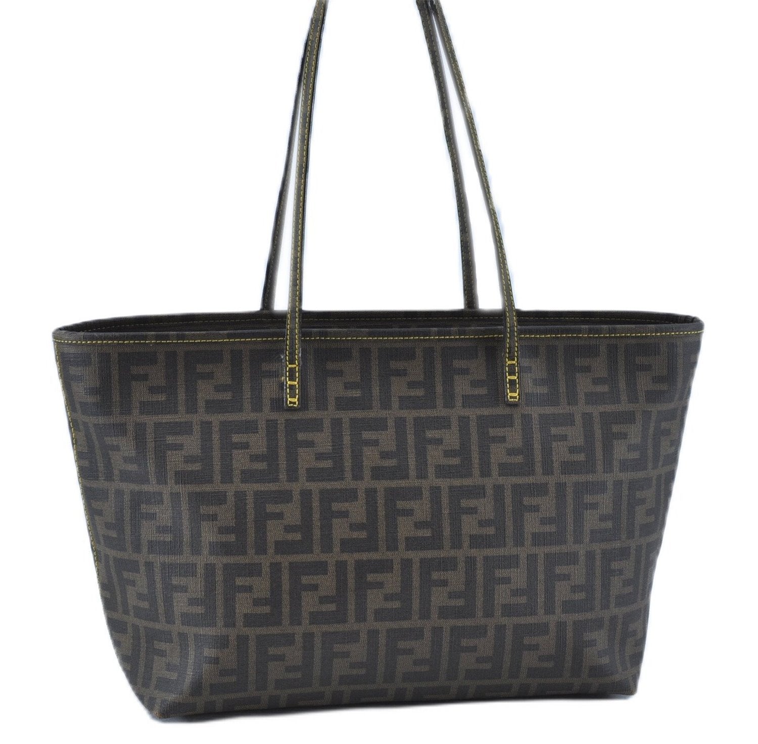 Authentic FENDI Zucca Shoulder Tote Bag PVC Leather Brown Black J7009