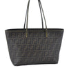 Authentic FENDI Zucca Shoulder Tote Bag PVC Leather Brown Black J7009