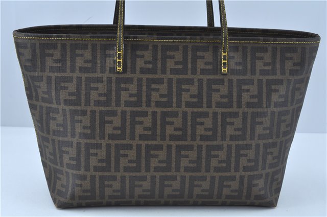 Authentic FENDI Zucca Shoulder Tote Bag PVC Leather Brown Black J7009