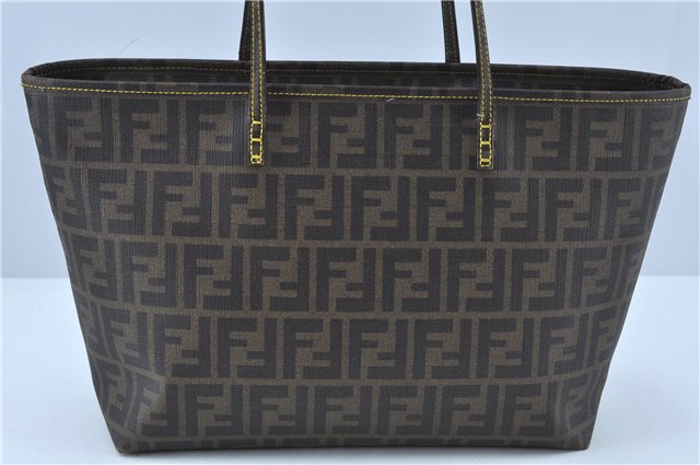 Authentic FENDI Zucca Shoulder Tote Bag PVC Leather Brown Black J7009