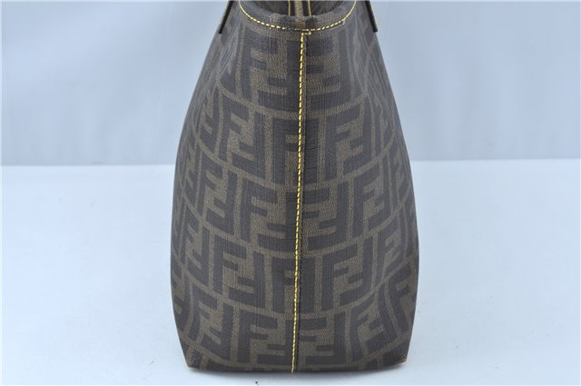 Authentic FENDI Zucca Shoulder Tote Bag PVC Leather Brown Black J7009