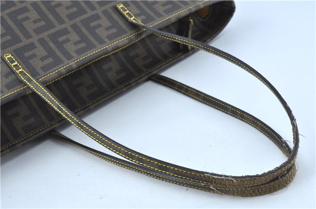 Authentic FENDI Zucca Shoulder Tote Bag PVC Leather Brown Black J7009