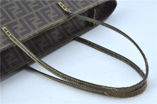 Authentic FENDI Zucca Shoulder Tote Bag PVC Leather Brown Black J7009