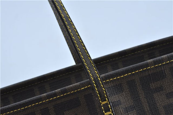 Authentic FENDI Zucca Shoulder Tote Bag PVC Leather Brown Black J7009
