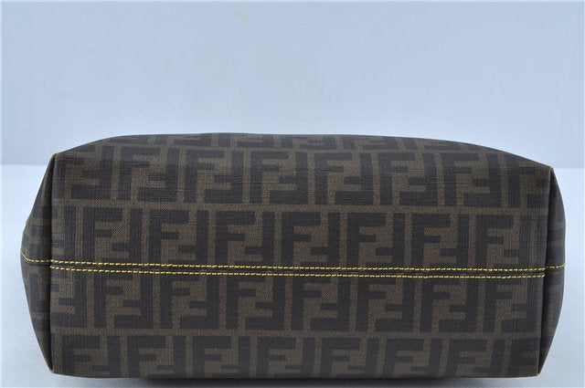 Authentic FENDI Zucca Shoulder Tote Bag PVC Leather Brown Black J7009