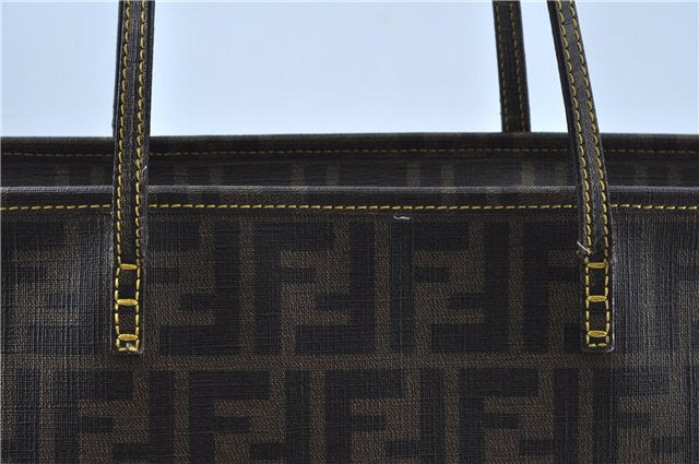 Authentic FENDI Zucca Shoulder Tote Bag PVC Leather Brown Black J7009