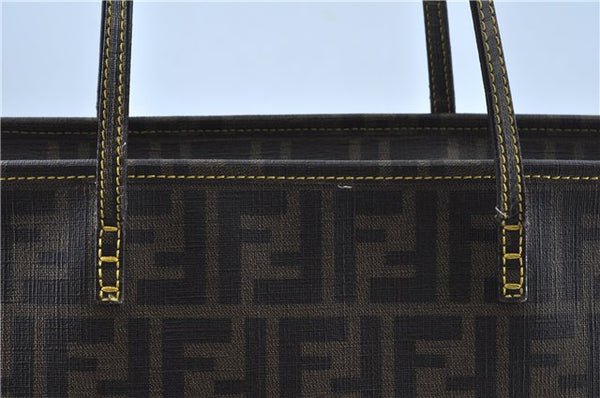 Authentic FENDI Zucca Shoulder Tote Bag PVC Leather Brown Black J7009