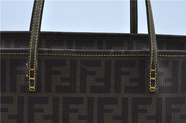 Authentic FENDI Zucca Shoulder Tote Bag PVC Leather Brown Black J7009