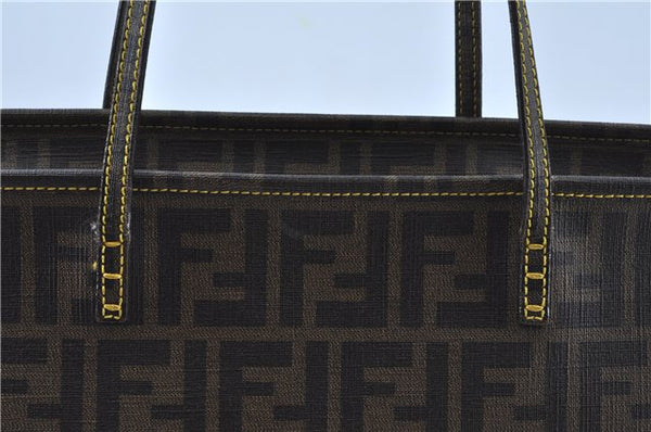 Authentic FENDI Zucca Shoulder Tote Bag PVC Leather Brown Black J7009