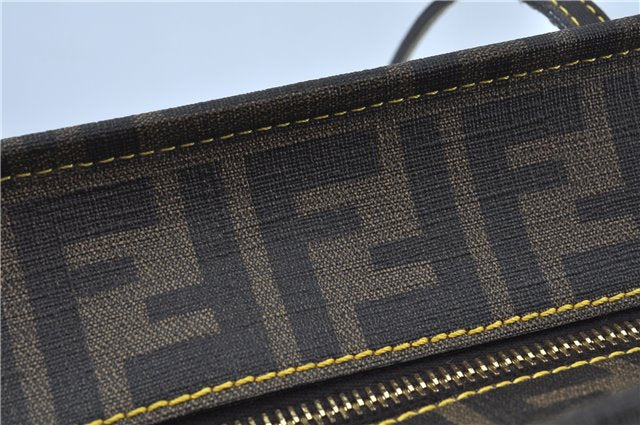 Authentic FENDI Zucca Shoulder Tote Bag PVC Leather Brown Black J7009