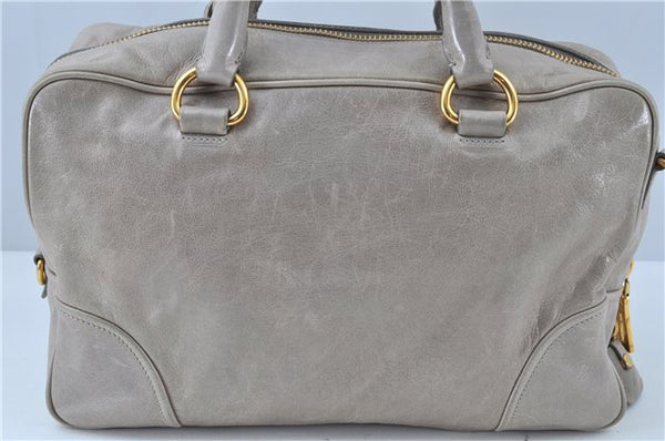 Authentic PRADA Leather Nappa 2Way Shoulder Hand Bag Light Gray J7014