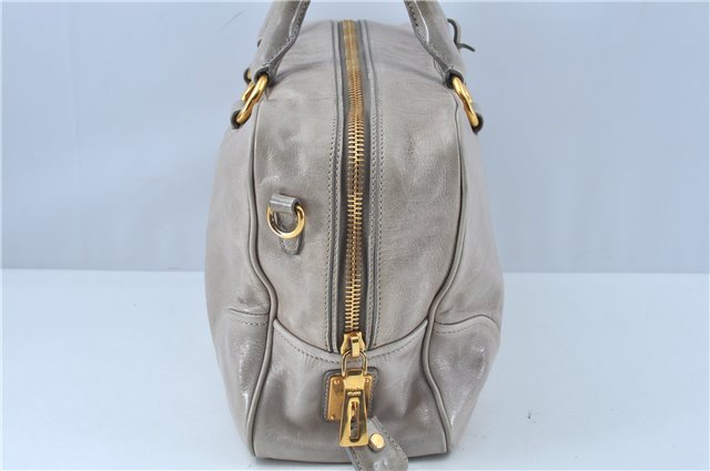 Authentic PRADA Leather Nappa 2Way Shoulder Hand Bag Light Gray J7014