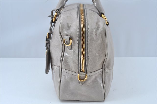 Authentic PRADA Leather Nappa 2Way Shoulder Hand Bag Light Gray J7014