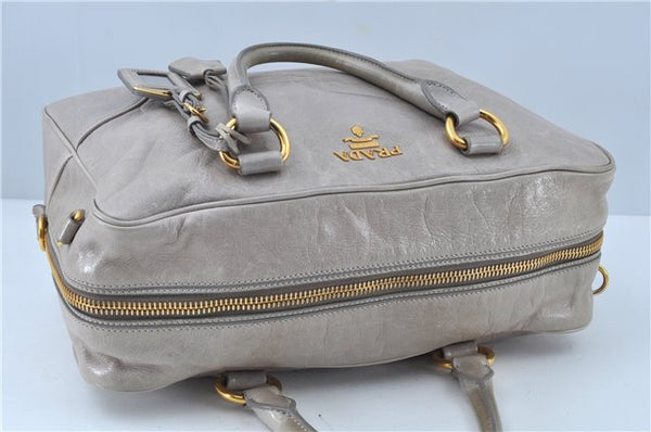 Authentic PRADA Leather Nappa 2Way Shoulder Hand Bag Light Gray J7014