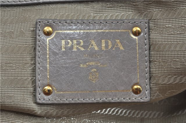 Authentic PRADA Leather Nappa 2Way Shoulder Hand Bag Light Gray J7014