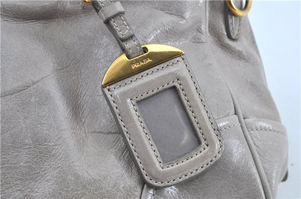 Authentic PRADA Leather Nappa 2Way Shoulder Hand Bag Light Gray J7014