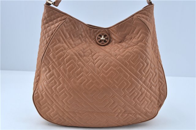 Authentic TORY BURCH Leather Shoulder Bag Bbeige J7015