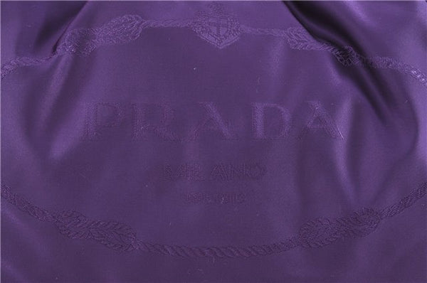 Authentic PRADA Nylon Tessuto Leather Tote Drawstring Bag Purple Brown J7022