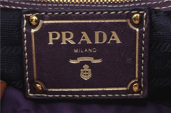 Authentic PRADA Nylon Tessuto Leather Tote Drawstring Bag Purple Brown J7022