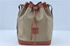 Authentic CELINE Macadam Blason Shoulder Drawstring Bag PVC Leather Beige J7023