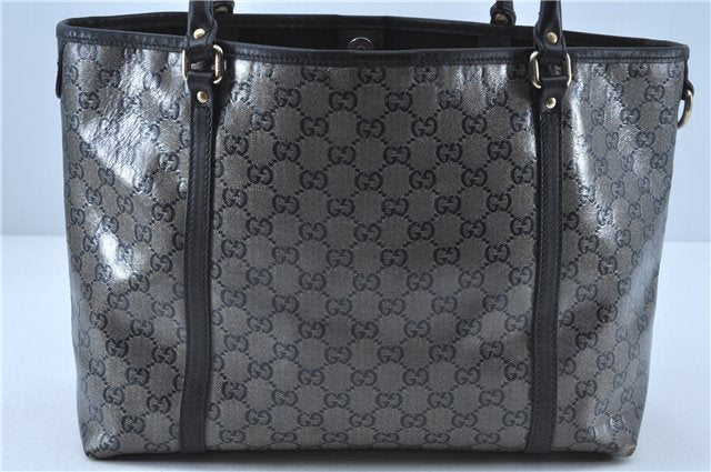 Authentic GUCCI GG Crystal Shoulder Tote Bag PVC Leather 197953 Black J7024