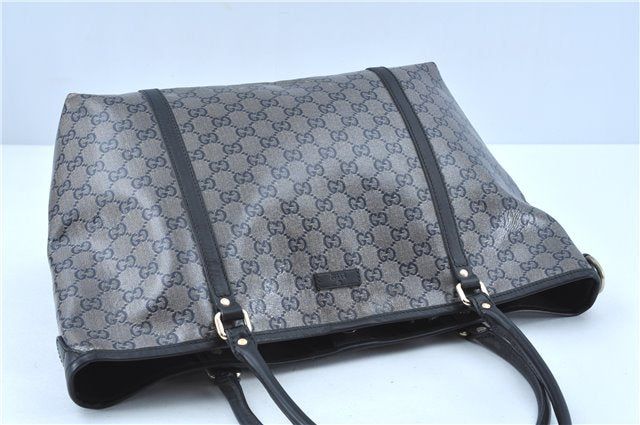 Authentic GUCCI GG Crystal Shoulder Tote Bag PVC Leather 197953 Black J7024