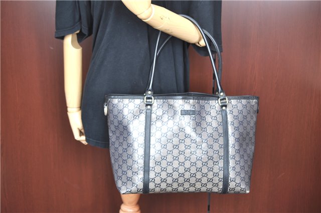 Authentic GUCCI GG Crystal Shoulder Tote Bag PVC Leather 197953 Black J7024