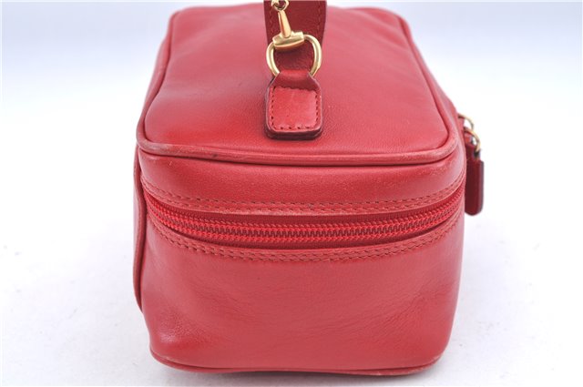 Authentic GUCCI Horsebit Vanity Hand Bag Purse Leather Red J7027