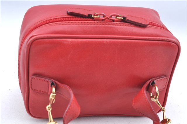 Authentic GUCCI Horsebit Vanity Hand Bag Purse Leather Red J7027