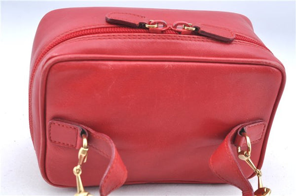 Authentic GUCCI Horsebit Vanity Hand Bag Purse Leather Red J7027