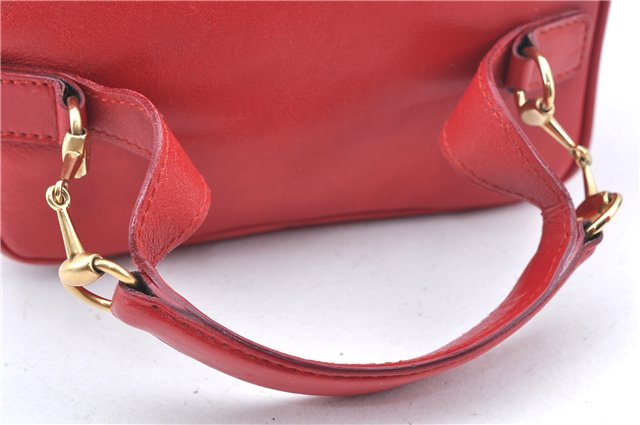 Authentic GUCCI Horsebit Vanity Hand Bag Purse Leather Red J7027