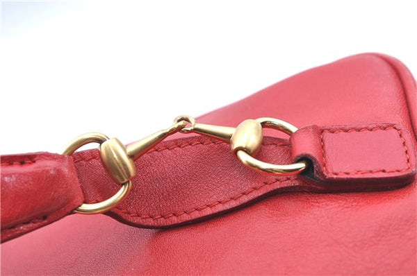 Authentic GUCCI Horsebit Vanity Hand Bag Purse Leather Red J7027