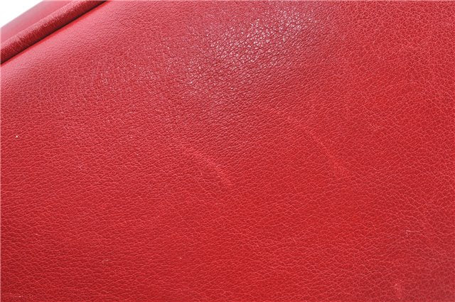 Authentic GUCCI Horsebit Vanity Hand Bag Purse Leather Red J7027